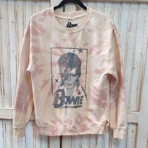 David Bowie, As Ziggy Stardust,Cream and Pink Tie-Dye Sweatshirt. Size ,Small